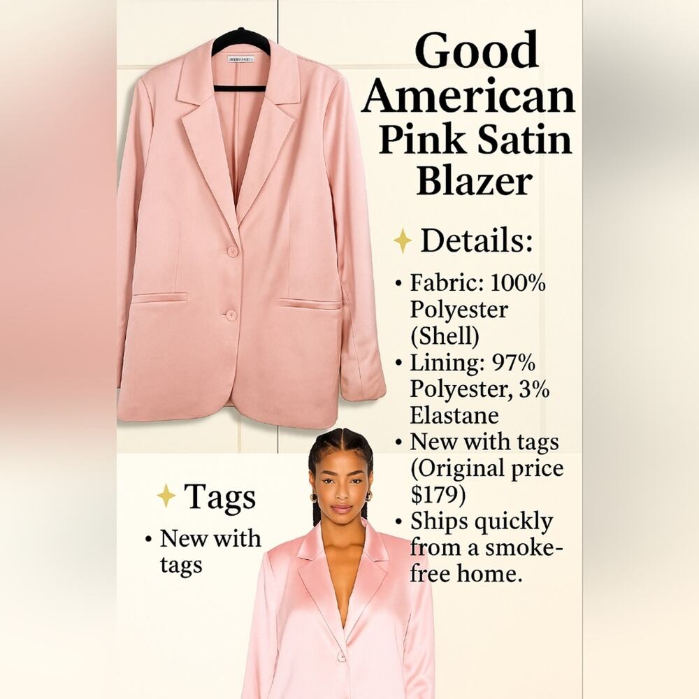 NWT Good American Pink Satin Blazer – Size 0 - Picture 14 of 14